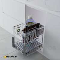 Kệ Đựng Dao Thớt Mix Oval GRÖB Inox SUS304 Xước Mờ – Ray Âm Giảm Chấn