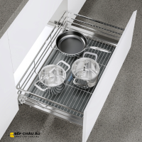 Giá Xoong Nồi Nan Dẹt Inox Mờ EUROGOLD 304 – Gắn Cánh Âm Tủ Cao Cấp