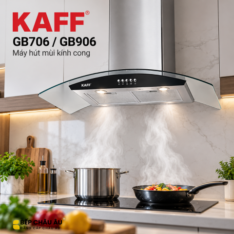 Máy Hút Mùi Kính Cong KAFF GB706 / GB906 Inox Kính Đen 1000m³/h