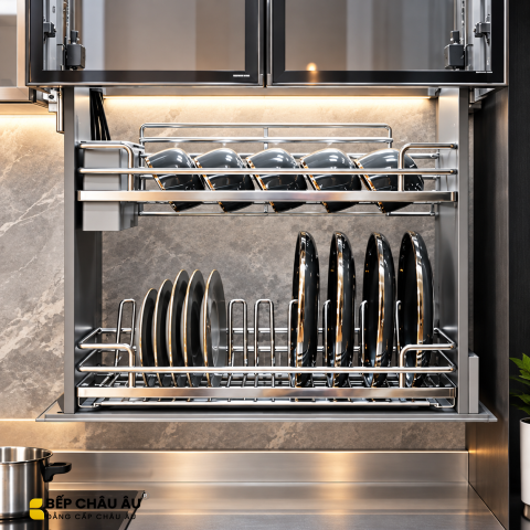 Giá Bát Nâng Hạ Cảm Ứng GRÖB Inox SUS304 Nan Oval – Điều Khiển Qua App & Giọng Nói