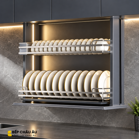 Giá Bát Nâng Hạ Cảm Ứng GRÖB Inox SUS304 Nan Oval – Điều Khiển App & Giọng Nói