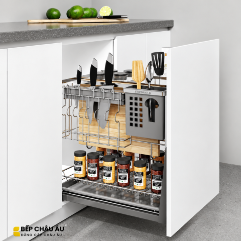 Giá Dao Thớt Nan Dẹt Inox Mờ EUROGOLD 304 – Ray Giảm Chấn