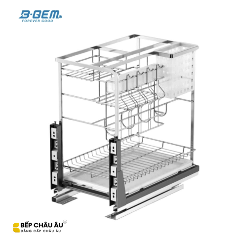 KỆ DAO THỚT NAN DẸT INOX 304 RAY GIẢM CHẤN BGKDT02