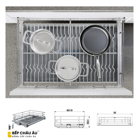 Giá Xoong Nồi Nan Oval Âm Tủ EUROGOLD Inox 304 – Gắn Cánh, Ray Giảm Chấn