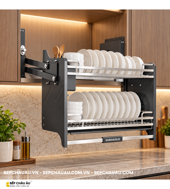Giá Bát Di Động Nan Dẹt EUROGOLD Inox 304 Khung Xám Cao Cấp