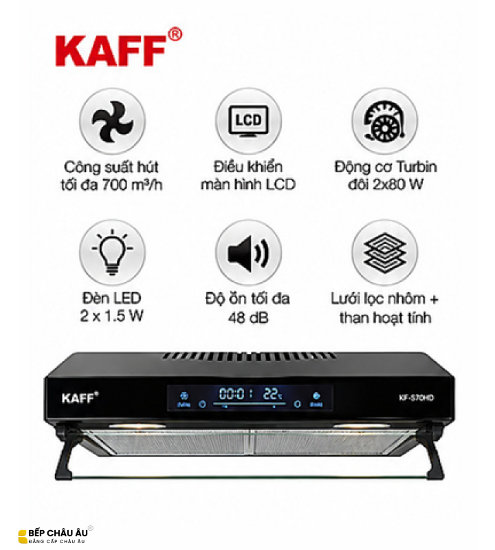 Máy Hút Mùi KAFF KF-S70HD 70cm – Màn Hình LCD, Turbin Đôi 700m³/h