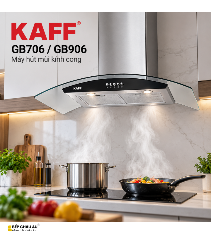 Máy Hút Mùi Kính Cong KAFF GB706 / GB906 Inox Kính Đen 1000m³/h