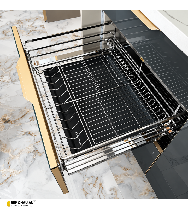 Giá Xoong Nồi, Bát Đĩa Nan Dẹt Đa Năng EUROGOLD Inox 304 – Gắn Cánh Âm Tủ