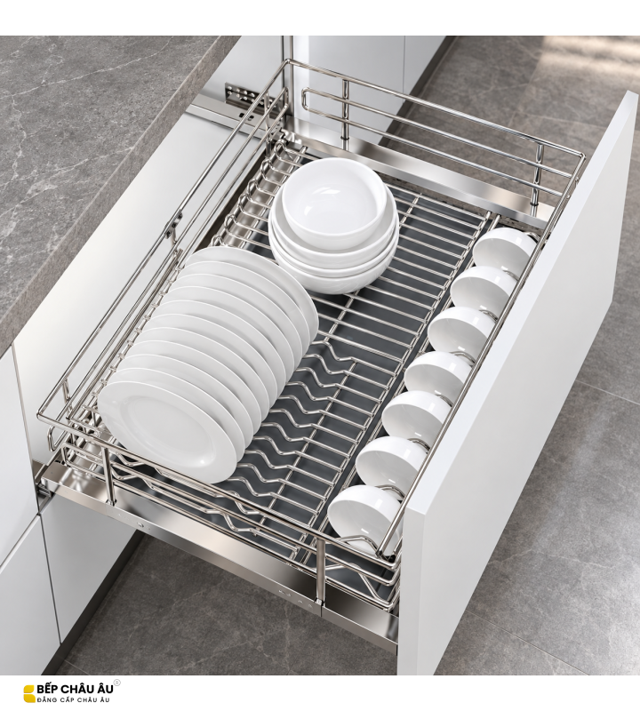 Giá Bát Đĩa Nan Oval Đa Năng Âm Tủ EUROGOLD Inox 304 – Gắn Cánh, Ray Giảm Chấn