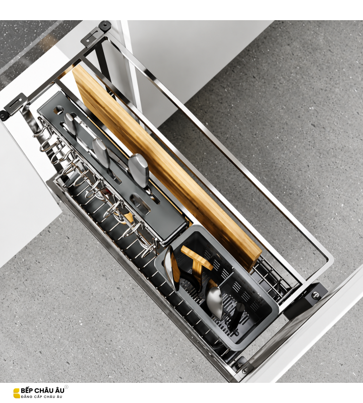 Giá Dao Thớt Nan Dẹt Inox Mờ EUROGOLD 304 – Hệ Dẫn Hướng Chống Rung