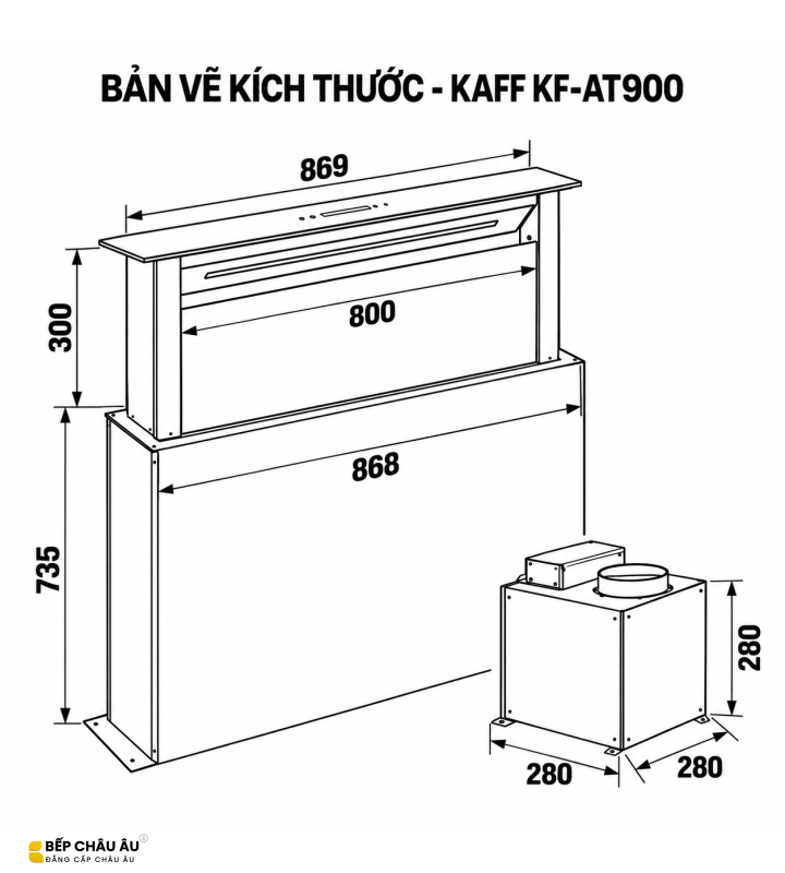 Máy hút mùi âm đá KAFF KF-AT900 tự động nâng hạ