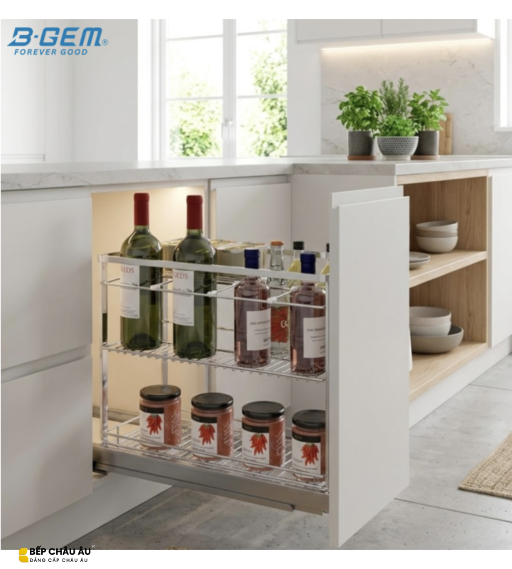 KỆ GIA VỊ NAN DẸT INOX 304 RAY GIẢM CHẤN BGKGV01