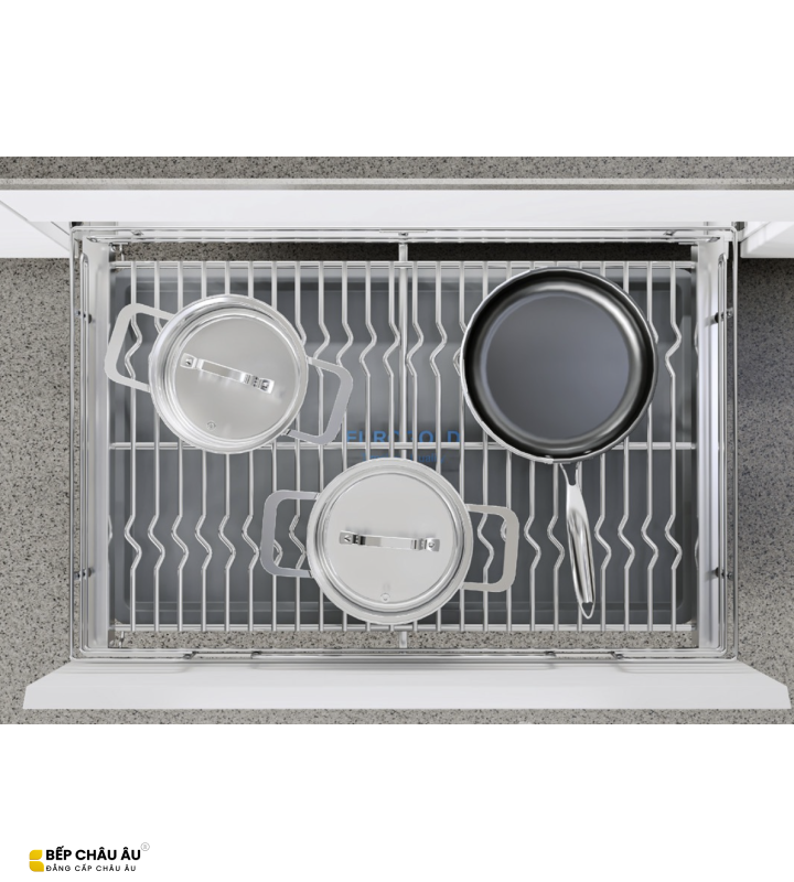 Giá Xoong Nồi Nan Oval Âm Tủ EUROGOLD Inox 304 – Gắn Cánh, Ray Giảm Chấn