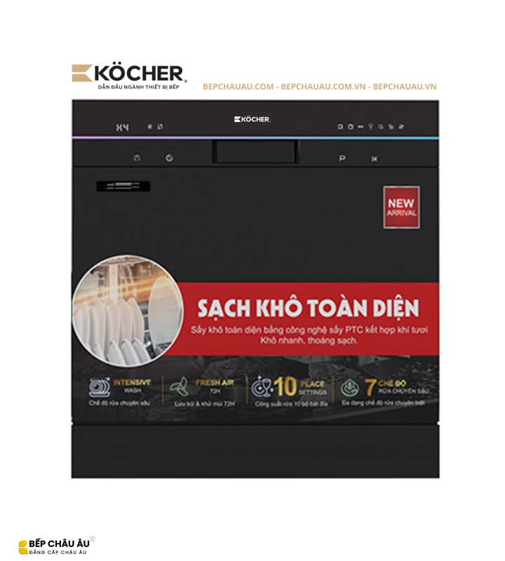 Máy Rửa Bát Köcher X10 10 Bộ – Sấy Khô Khí Tươi 72H, 7 Chương Trình Rửa, Tiết Kiệm Điện Nước
