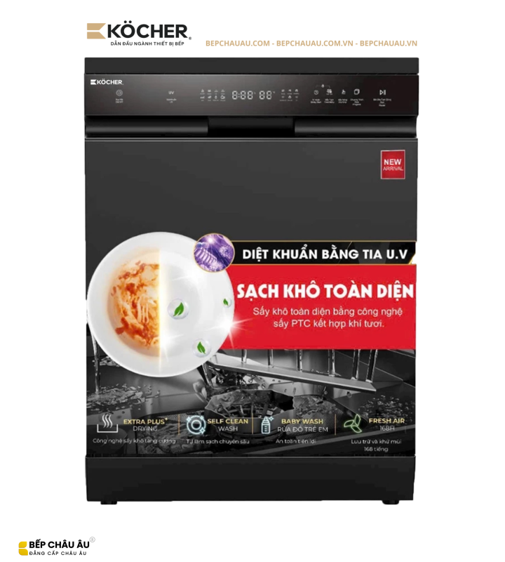 Máy Rửa Bát Kocher X15B – Sấy Khô Toàn Diện, Tiết Kiệm Điện Nước, Vận Hành Êm Ái